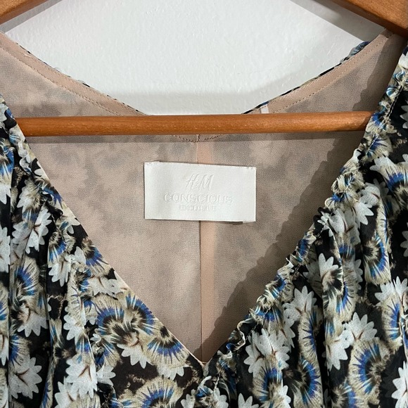 H&M Conscious Fairycore Flounced Dress Floral Feminine Chiffon Midi Size 4 - Picture 9 of 10